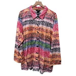 Ali Miles‎ Women 2X Top Button Abstract Artsy Colorful Animal Print Lagenlook